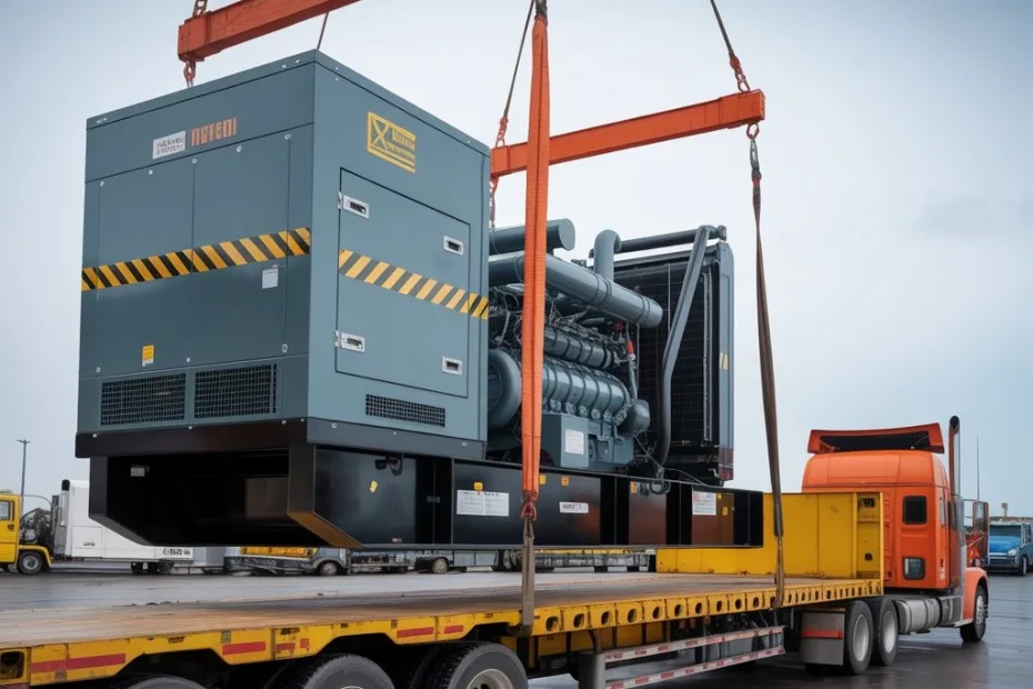 Commercial Generator being loaded onto semi truck