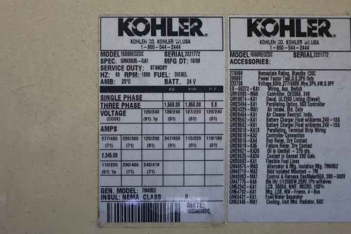 5 1560kw kohler industrial generator unit 090620 control panel