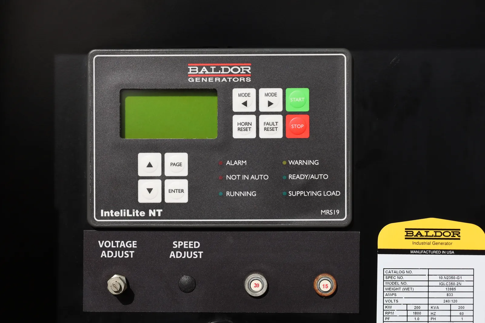 5 200kw baldor industrial generator unit 090738 control panel