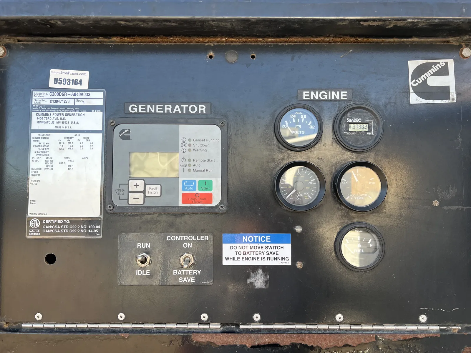 5 300kw cummins industrial generator unit 089423 controls