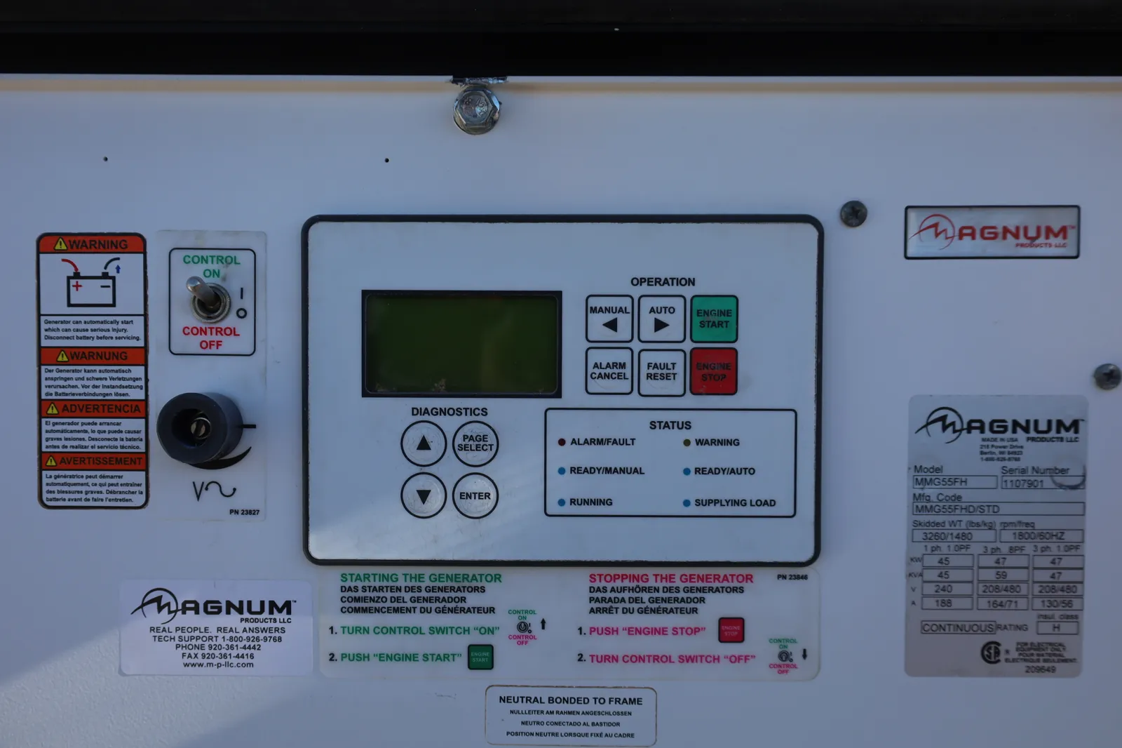 5 45kw magnum industrial generator unit 089694 control panel