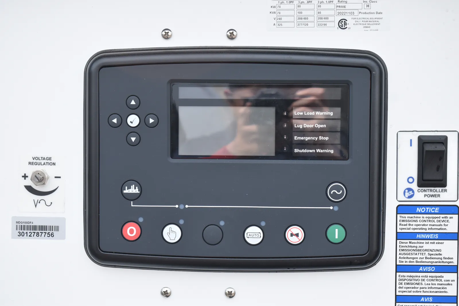 5 80kw generac industrial generator unit 090018 control panel