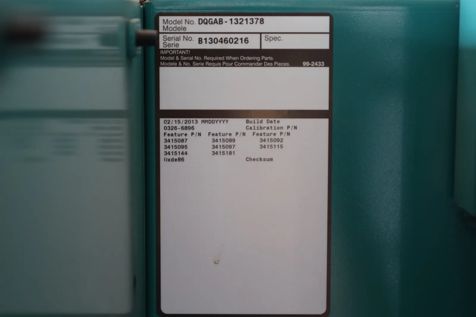 6 1500kw cummins industrial generator unit 091400 data tag