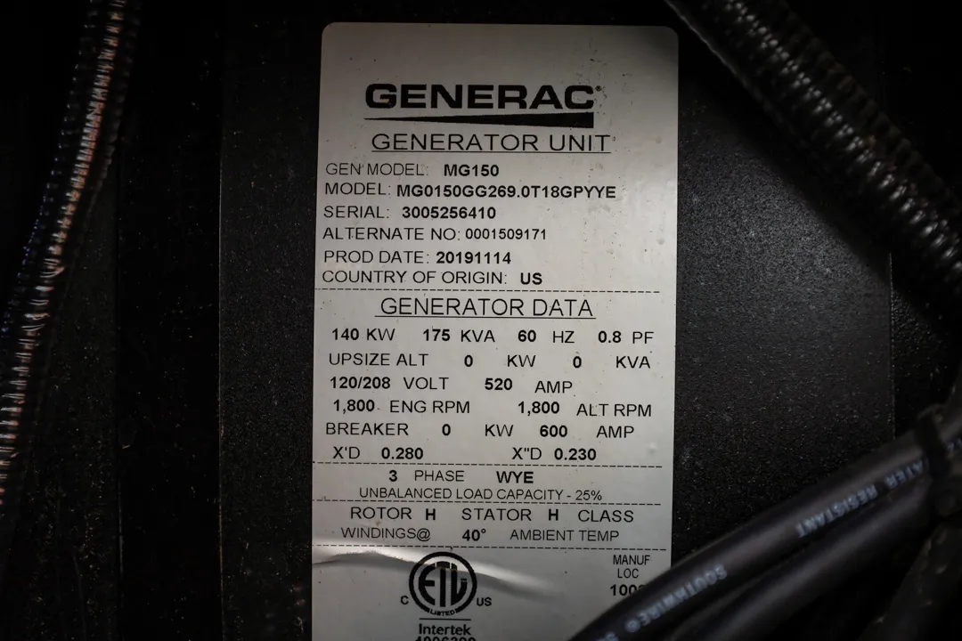 6 150kw generac industrial generator unit 092017 data tag