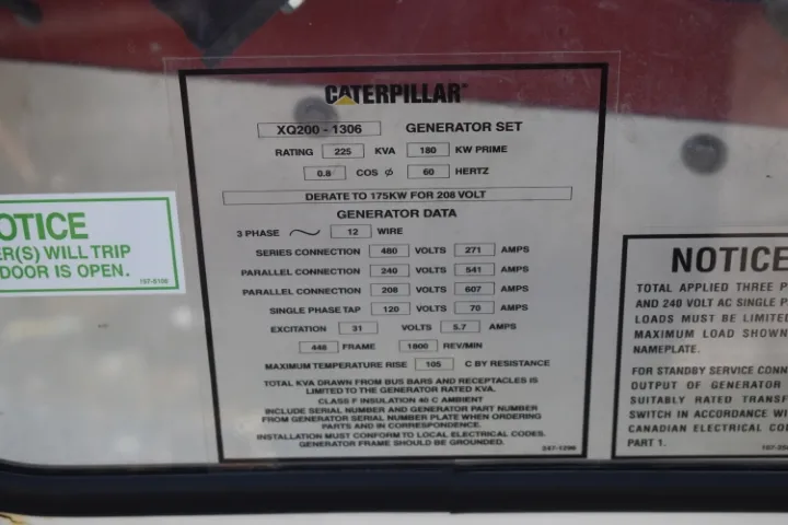 6 200kw caterpillar industrial generator unit 090179 data tag