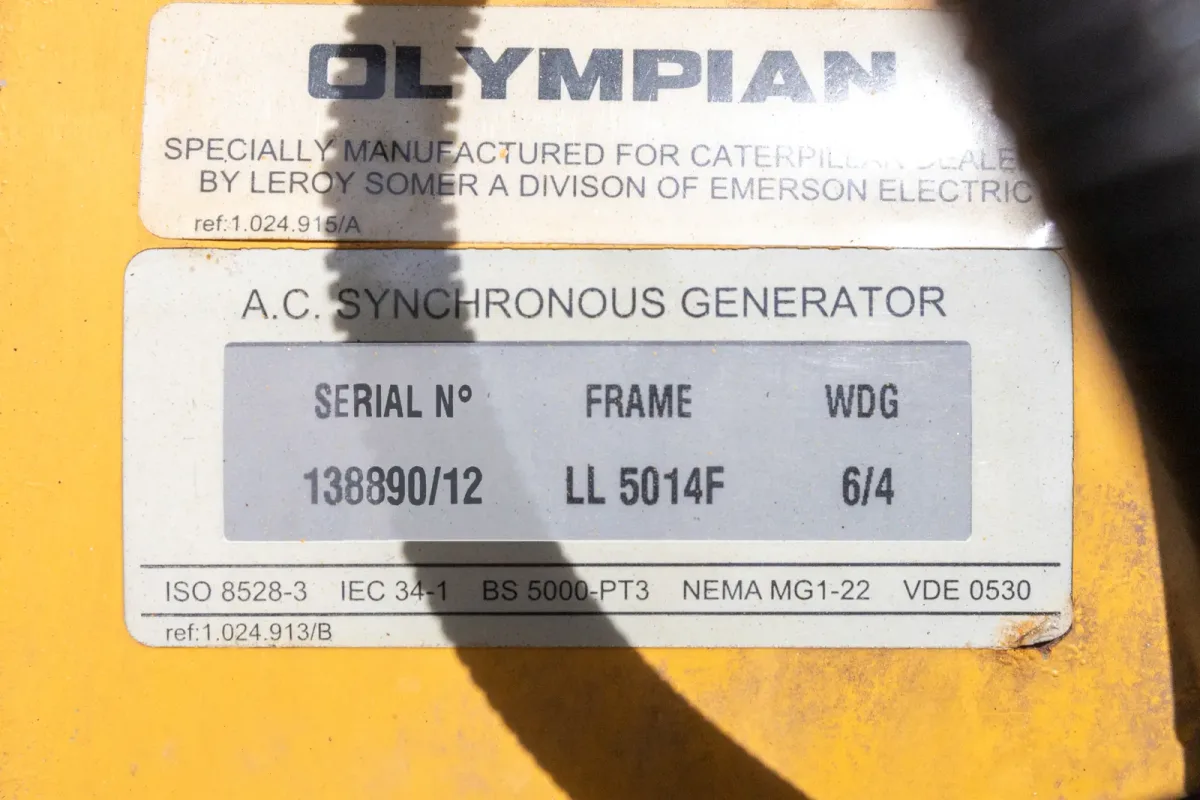 6 200kw olympian industrial generator unit 090968 data tag