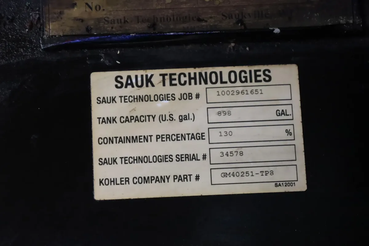 6 400kw kohler industrial generator unit 090729 data tag