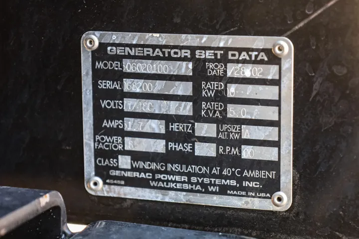 6 500kw generac industrial generator unit 091559 data tag