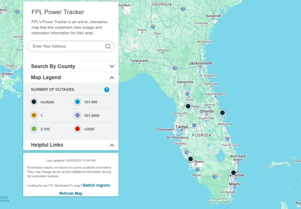 Florida power outage map