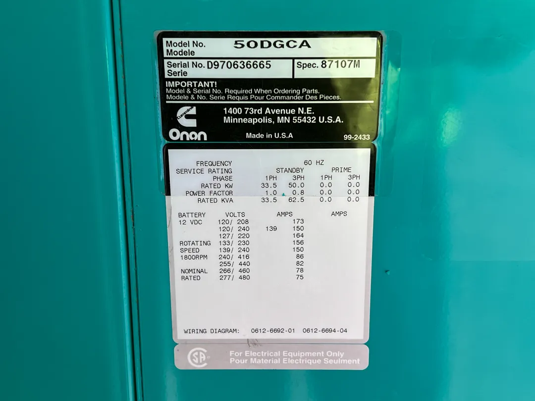 4 50kw cummins industrial generator unit 092376 engine