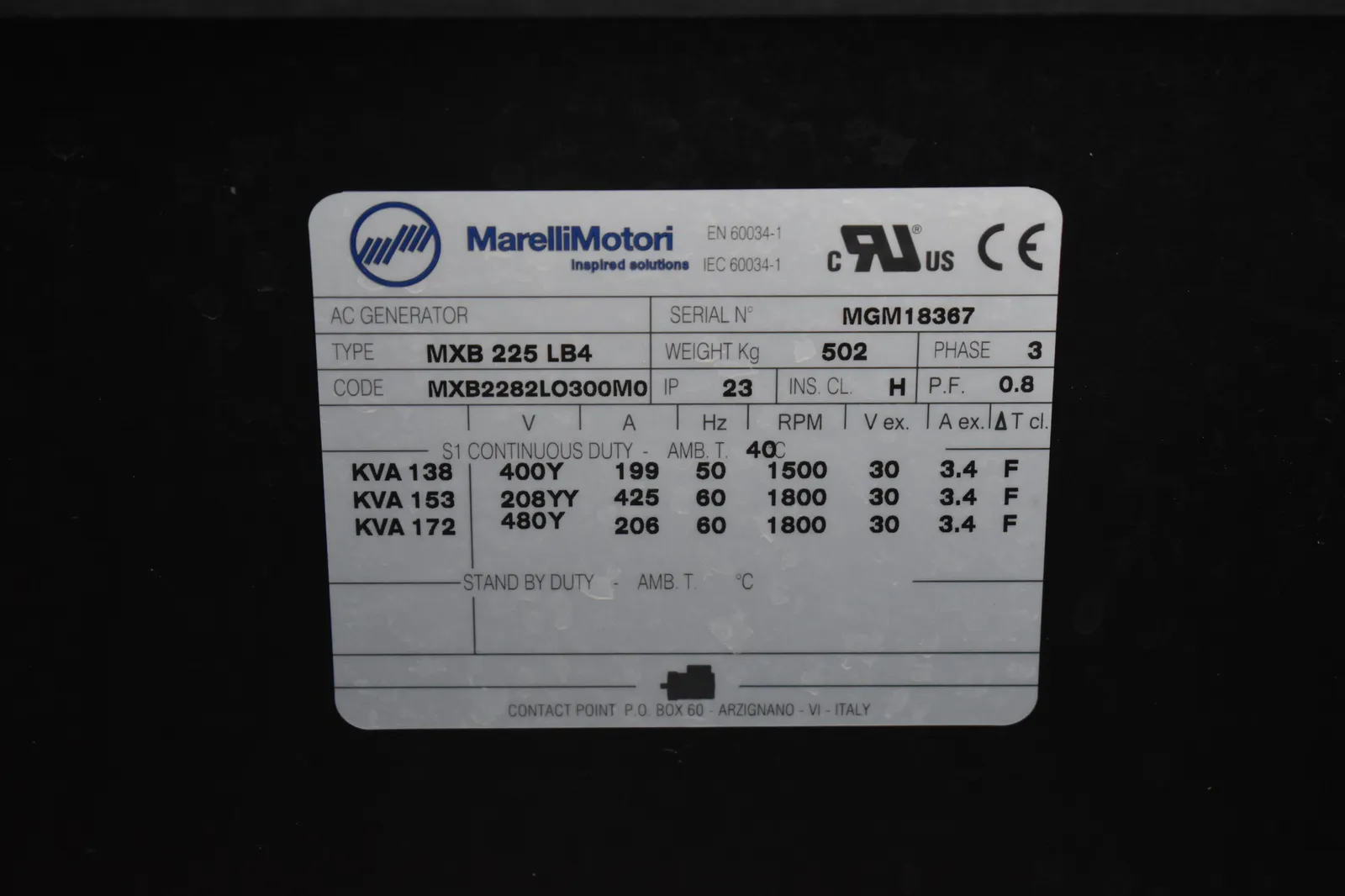 6 120kw doosan industrial generator unit 090002 data tag