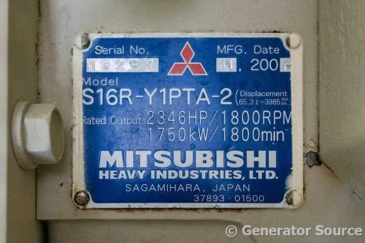 6 1600kw kohler industrial generator unit 090934 data tag