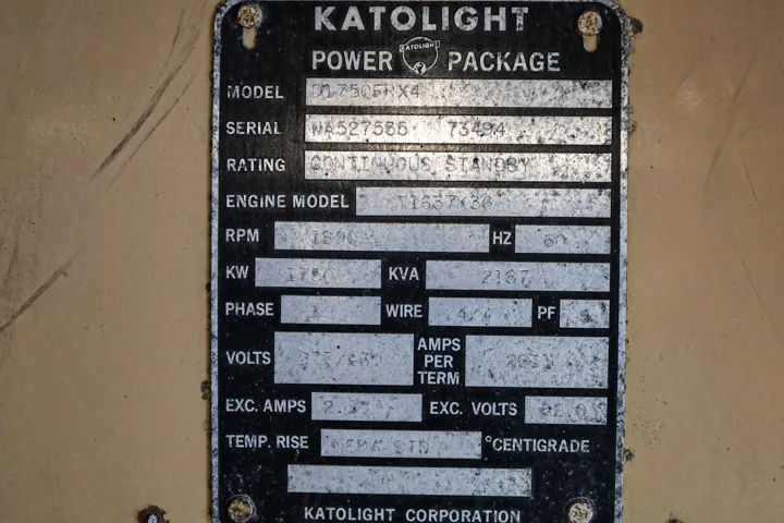 6 1750kw mtu industrial generator unit 089598 data tag