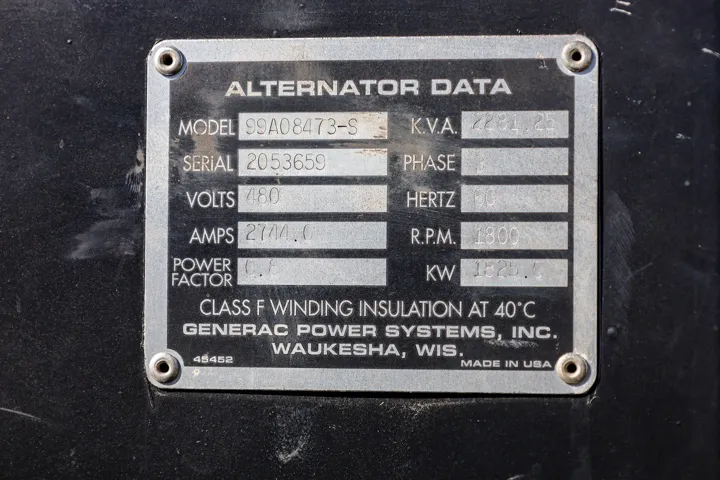 6 2000kw generac industrial generator unit 091552 data tag