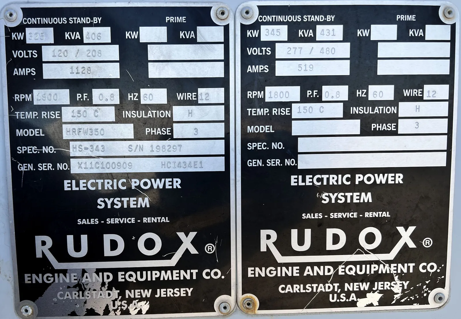 6 345kw hipower htw industrial generator unit 089112 data tag
