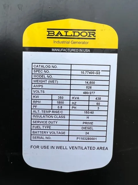 6 350kw baldor industrial generator unit 089767 data tag