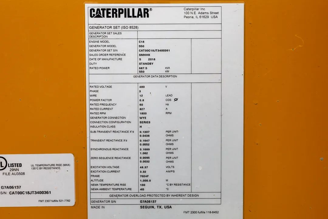 6 550kw caterpillar industrial generator unit 092025 data tag