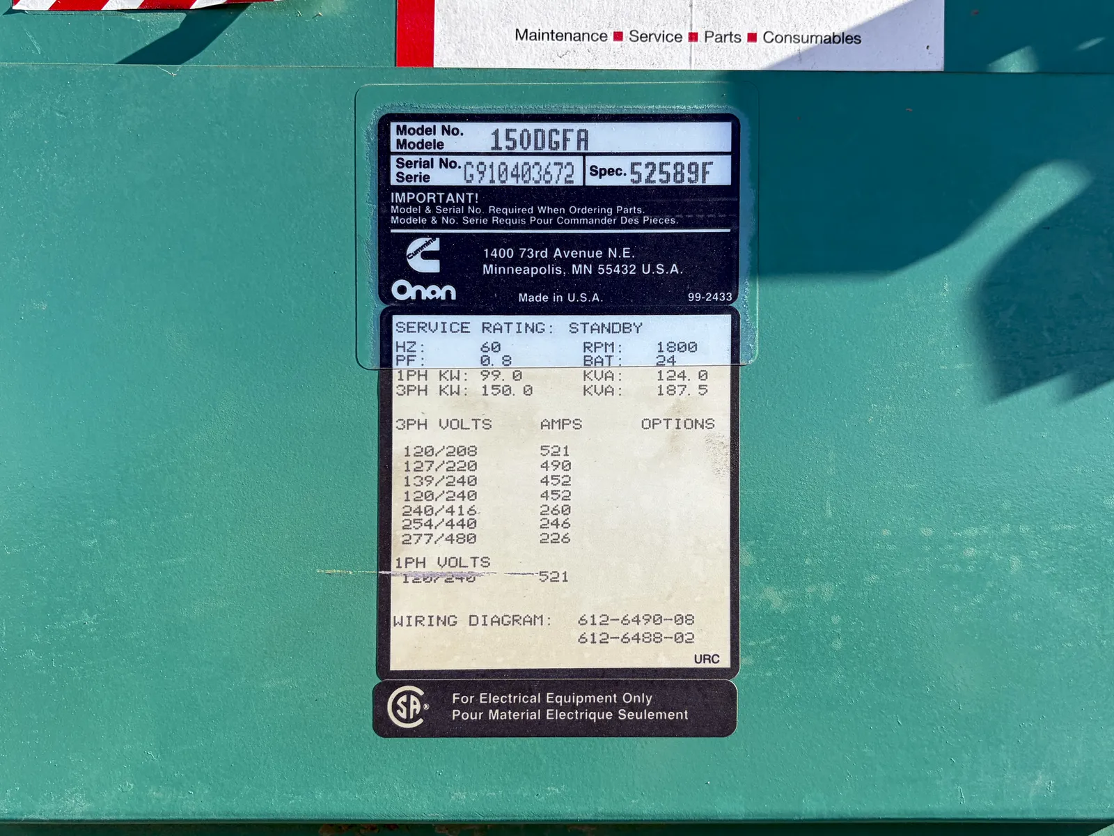 5 150kw cummins industrial generator unit 092930 control panel