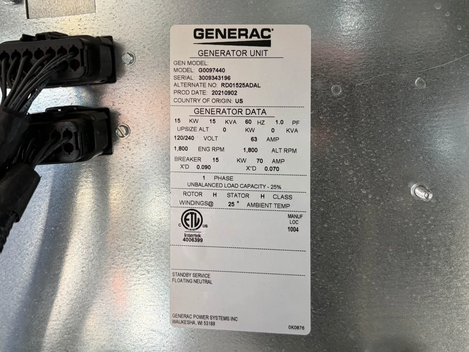 5 15kw generac industrial generator unit 092953 control panel