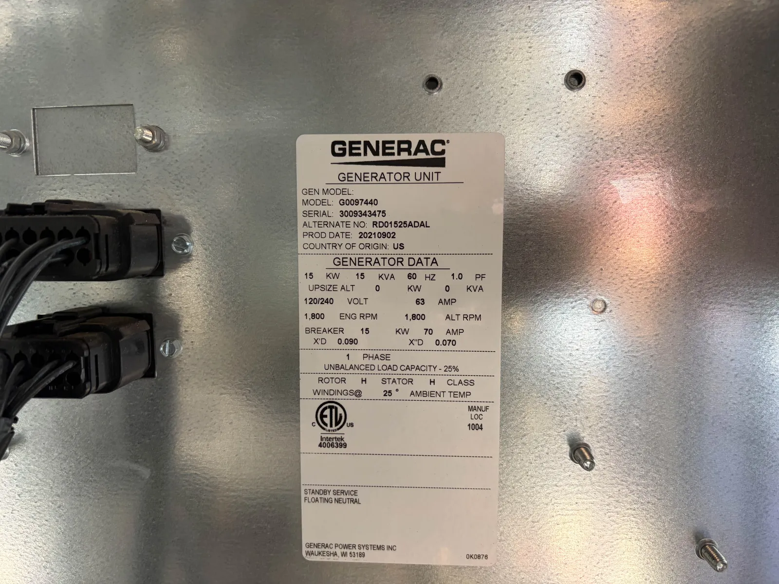 5 15kw generac industrial generator unit 092956 control panel