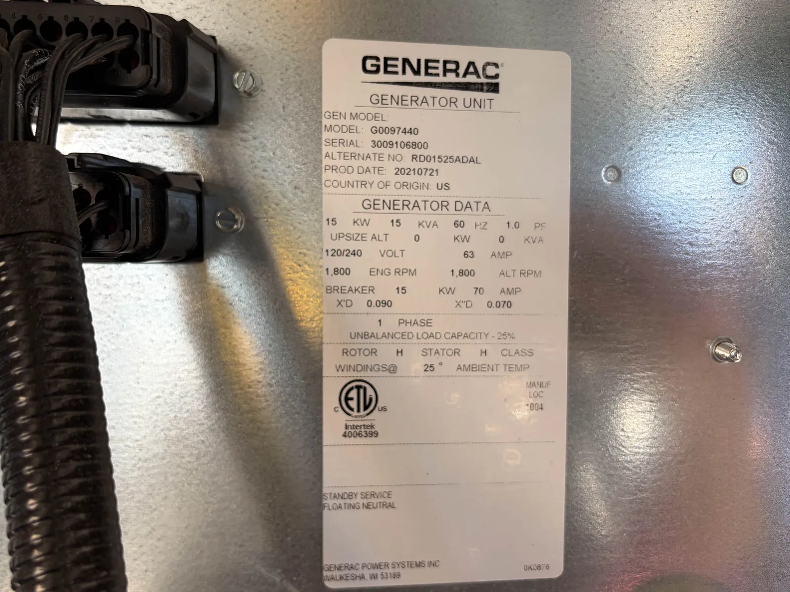 5 15kw generac industrial generator unit 092957 control panel