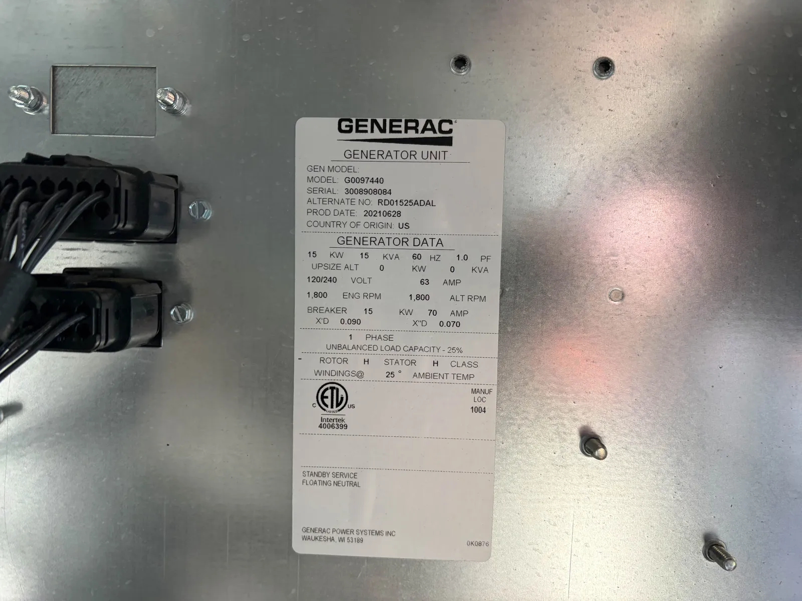 5 15kw generac industrial generator unit 092959 control panel
