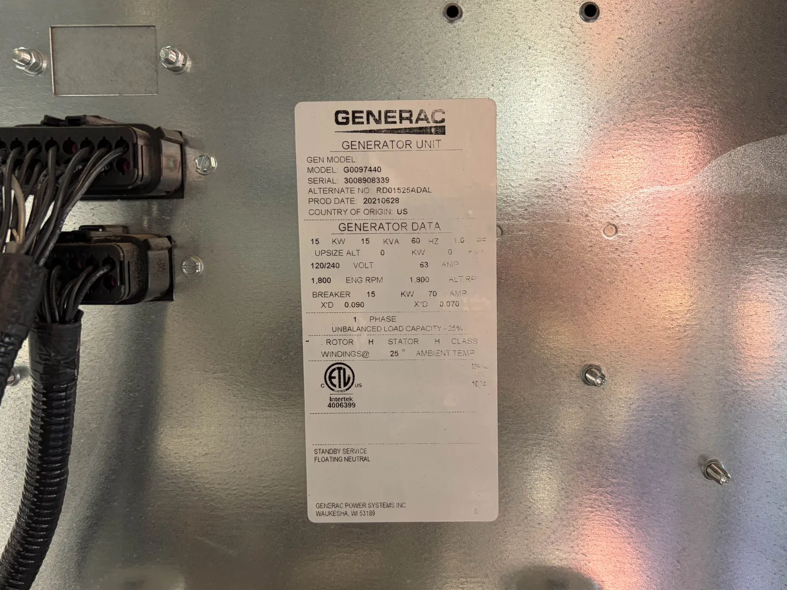 5 15kw generac industrial generator unit 092960 control panel