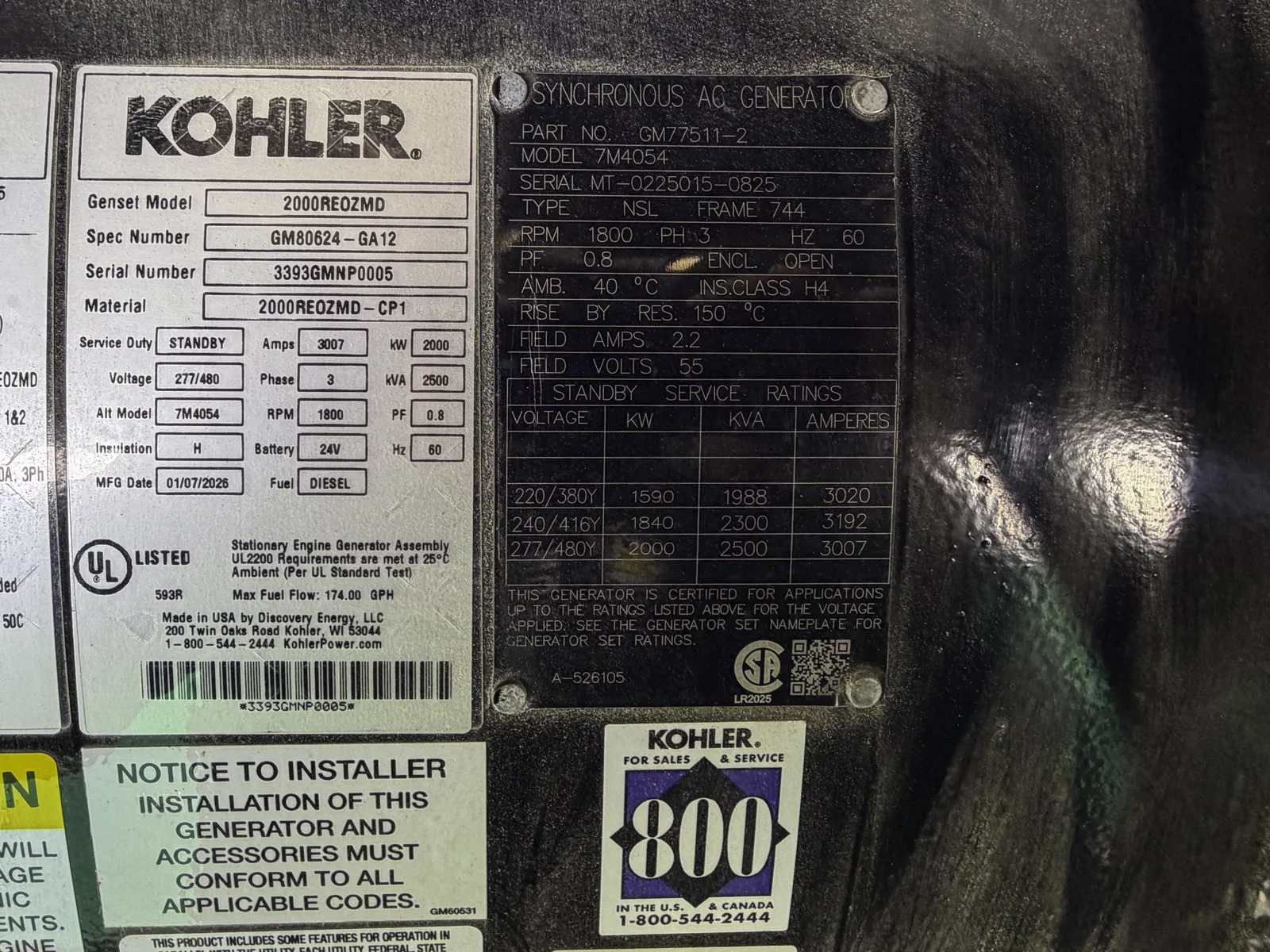 5 2000kw kohler industrial generator unit 091959 control panel