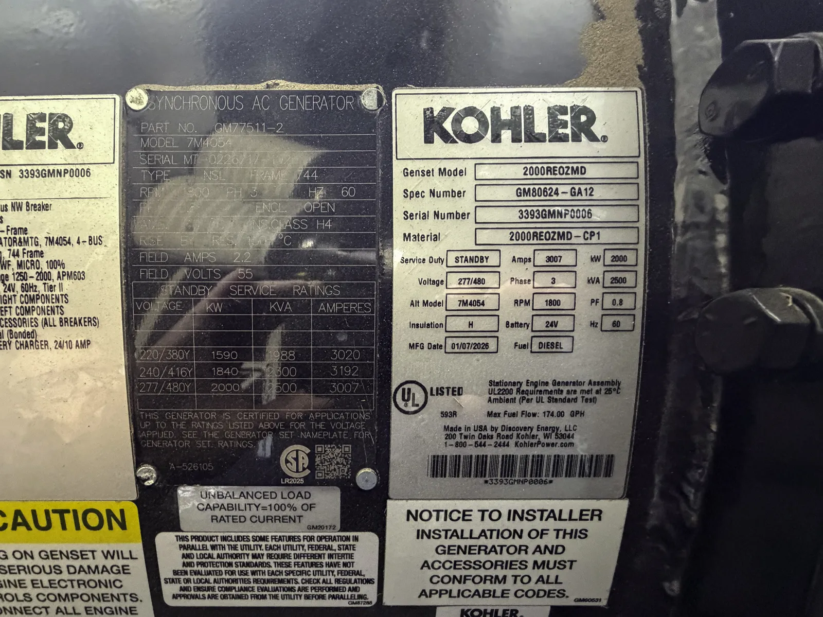 5 2000kw kohler industrial generator unit 091960 control panel