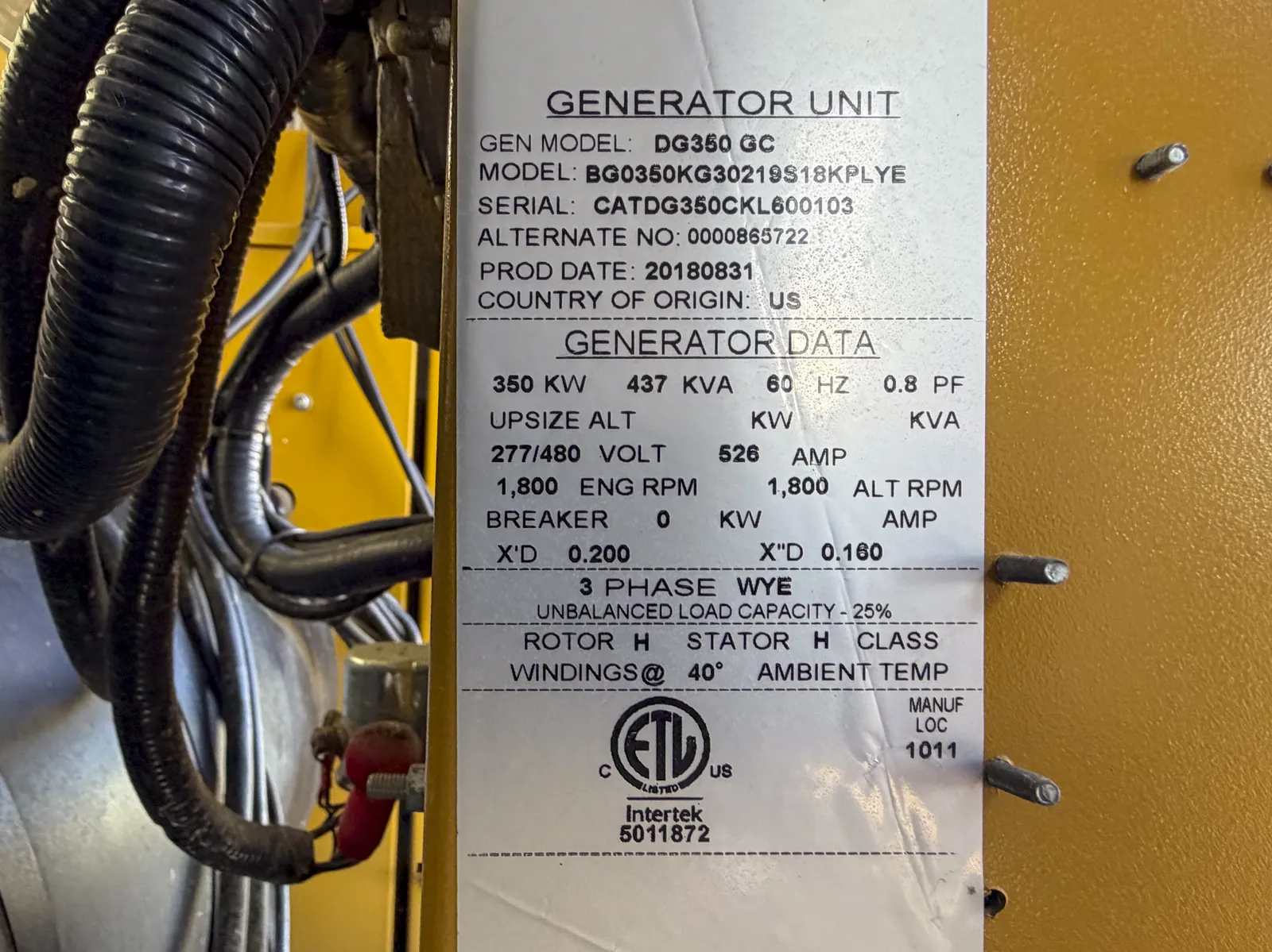 5 350kw caterpillar industrial generator unit 093209 control panel