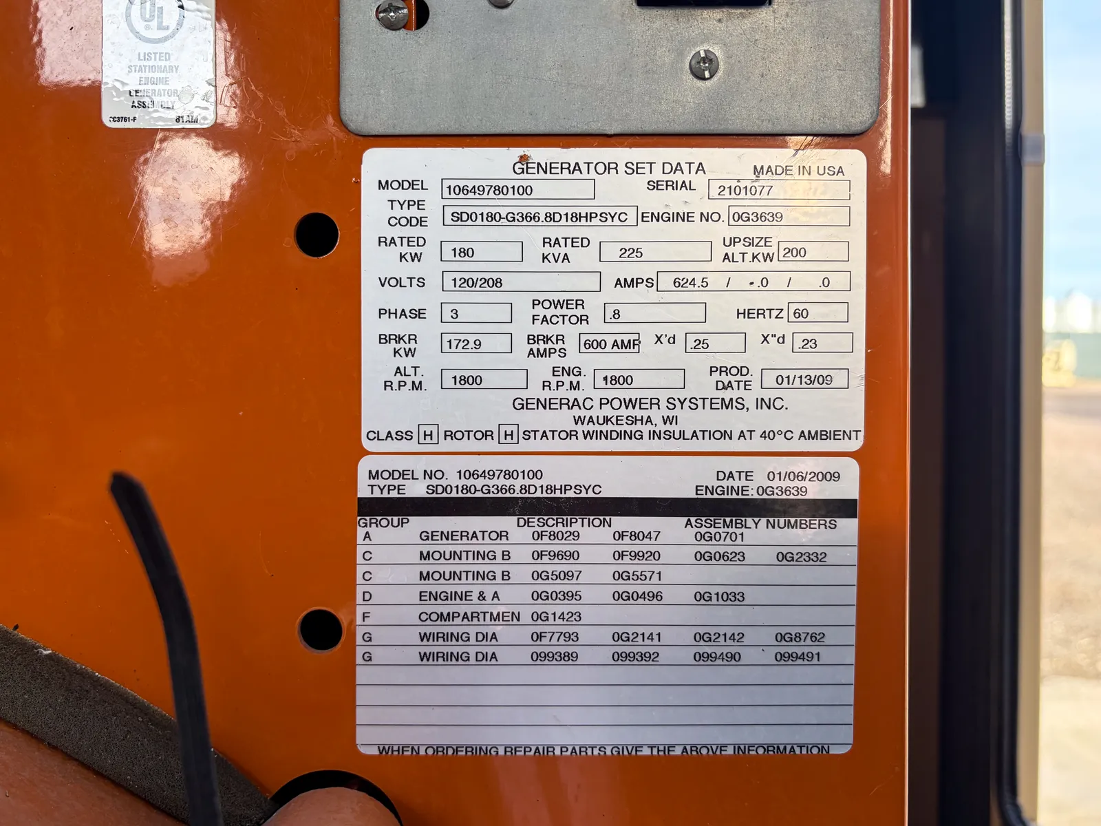 5 180kw generac industrial generator unit 093418 control panel