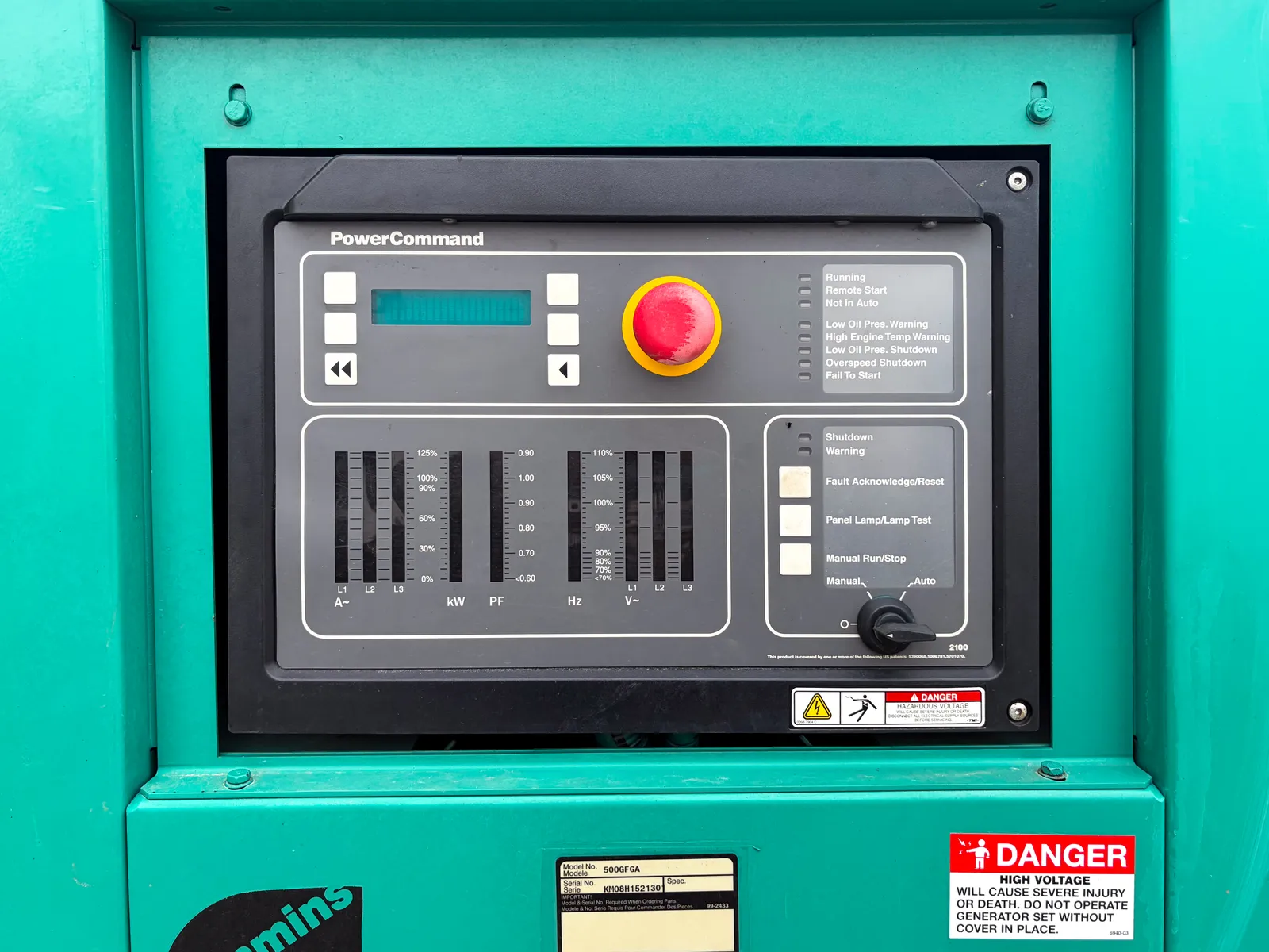 6 500kw cummins industrial generator unit 093376 data tag