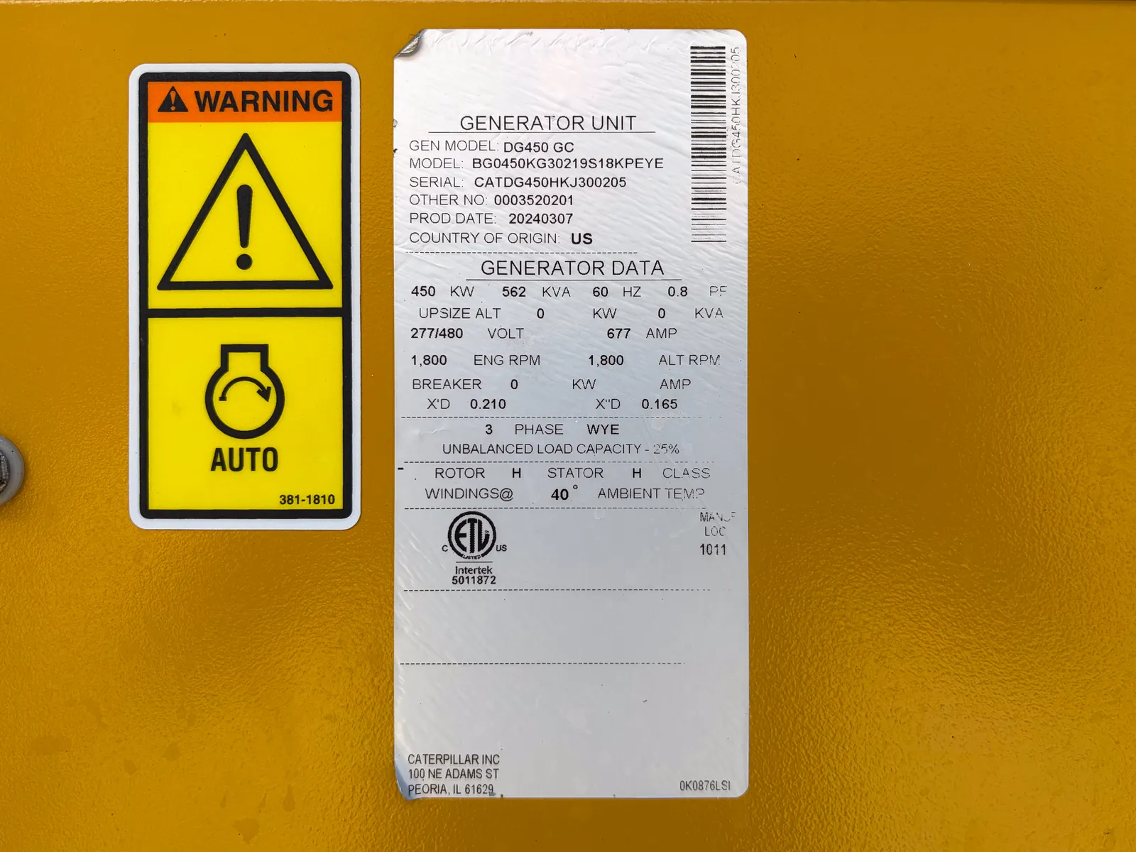 5 450kw caterpillar industrial generator unit 093657 control panel