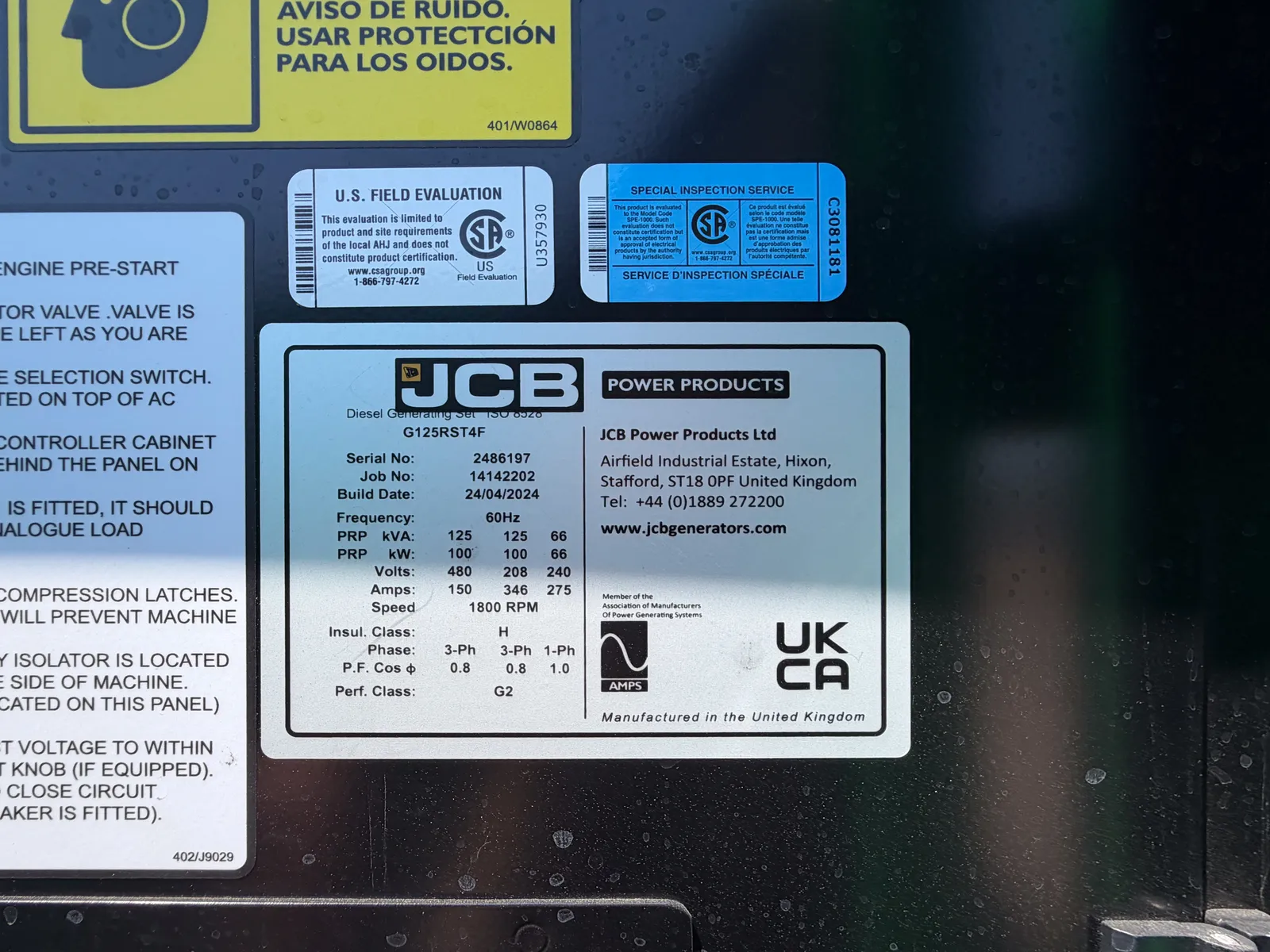 5 100kw jcb industrial generator unit 093587 control panel