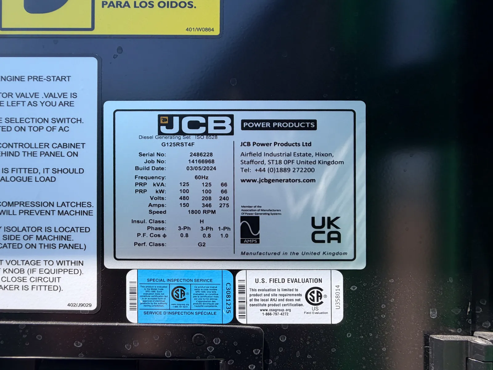 5 100kw jcb industrial generator unit 093588 control panel