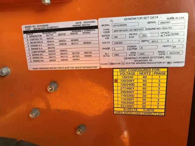 5 180kw generac industrial generator unit 093625 control panel