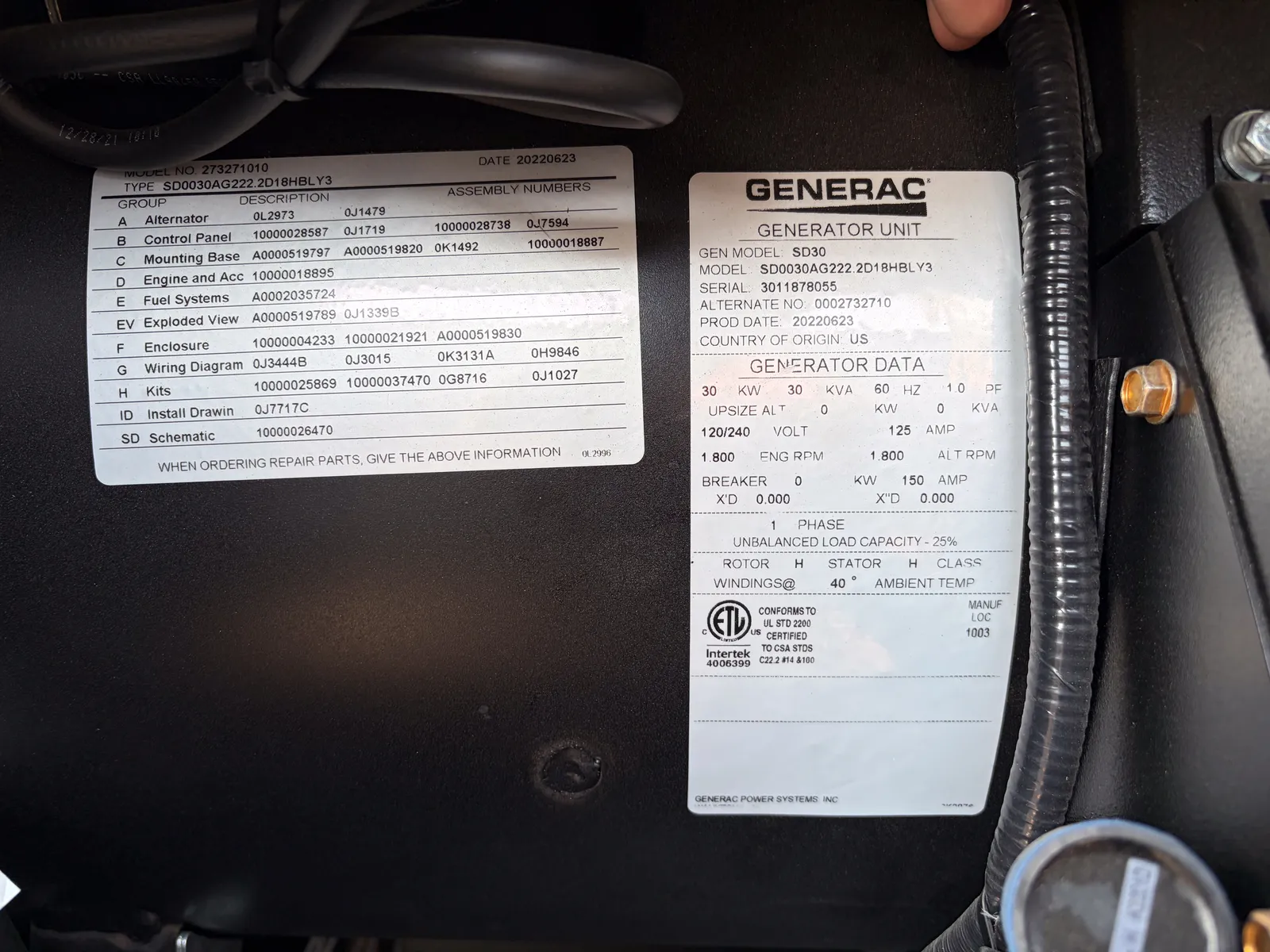 5 30kw generac industrial generator unit 093703 control panel
