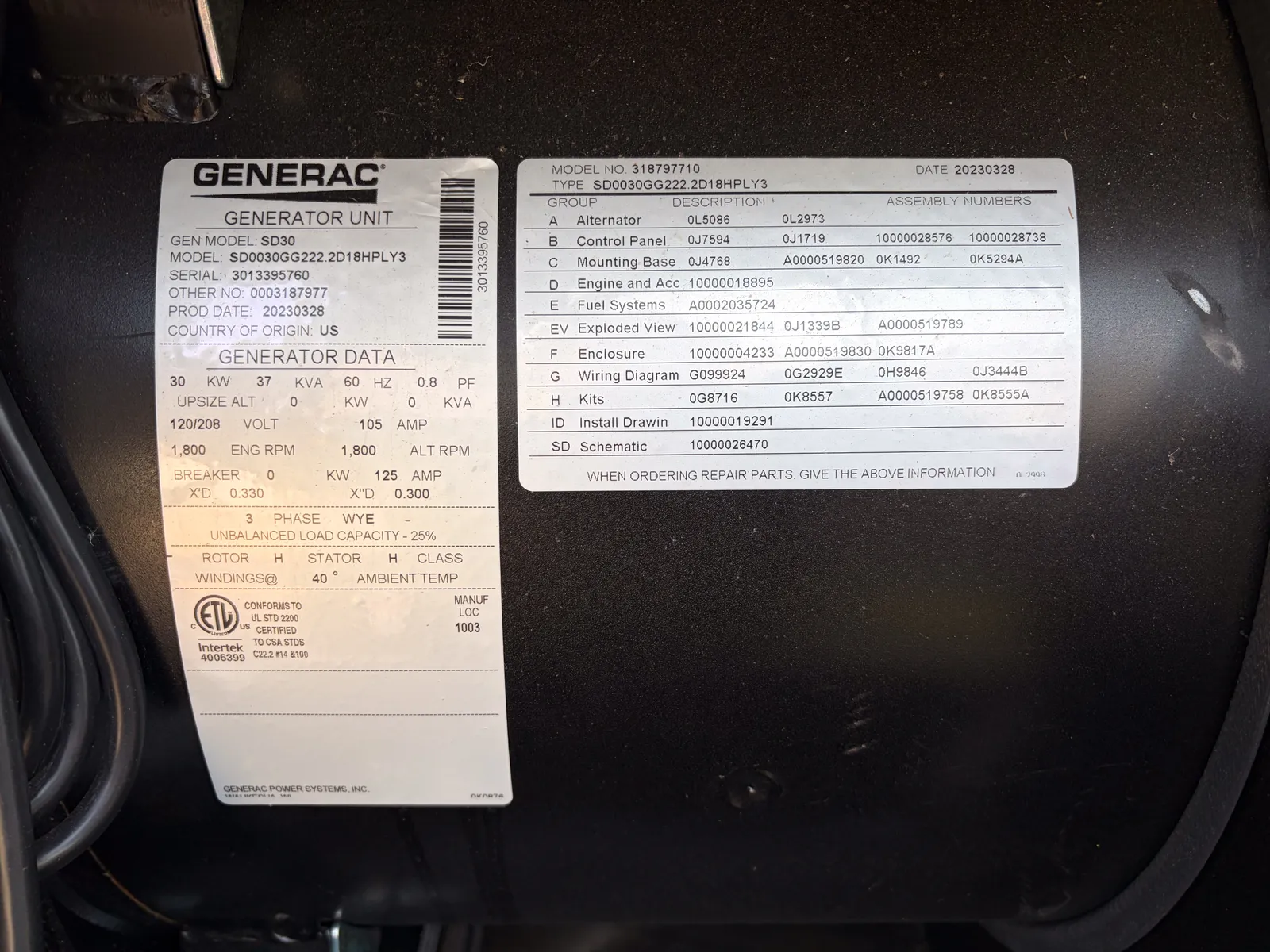 5 30kw generac industrial generator unit 093708 control panel
