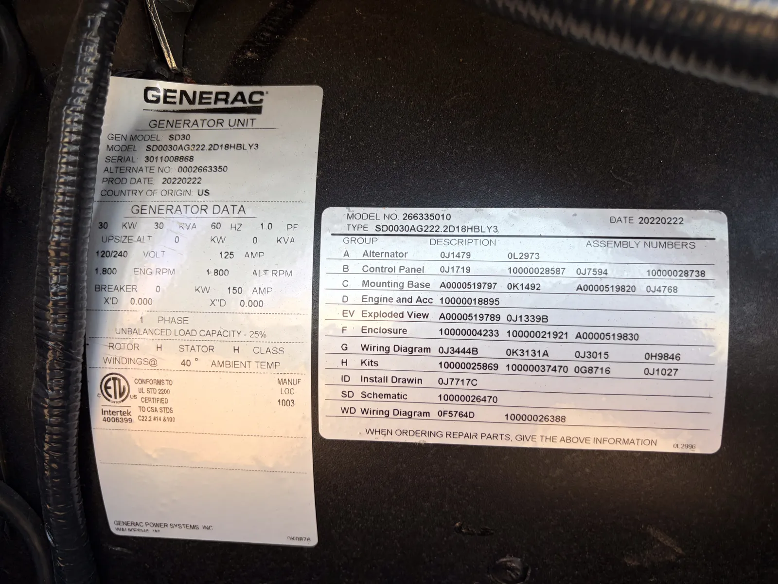 5 30kw generac industrial generator unit 093712 control panel