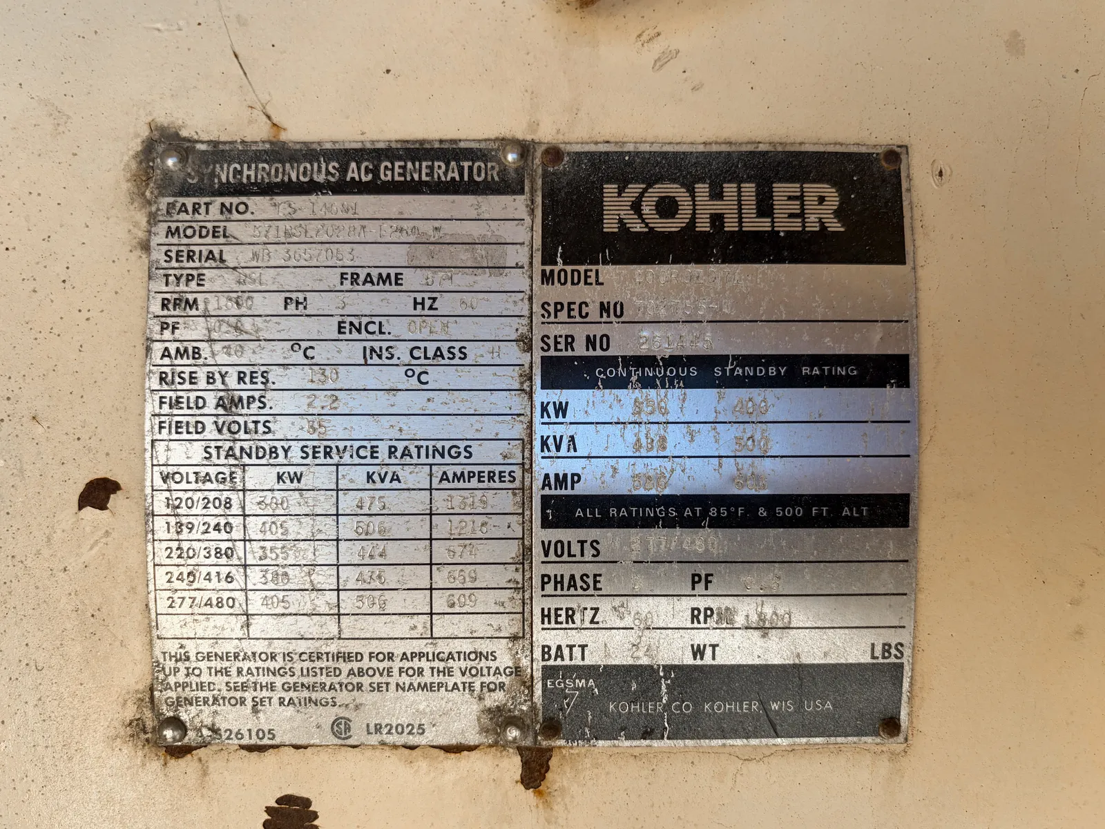 5 350kw kohler industrial generator unit 093726 control panel