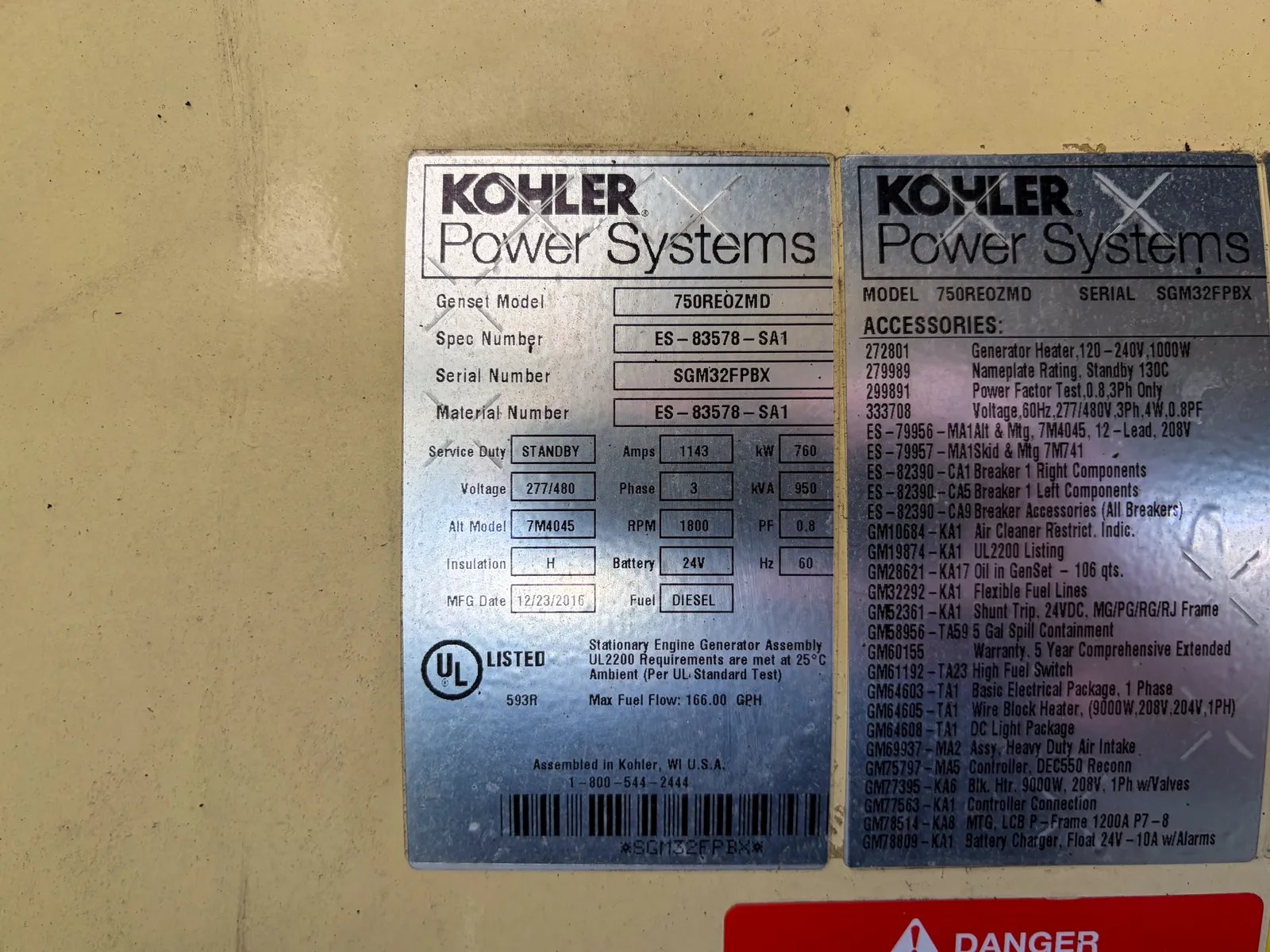 5 750kw kohler industrial generator unit 093719 control panel