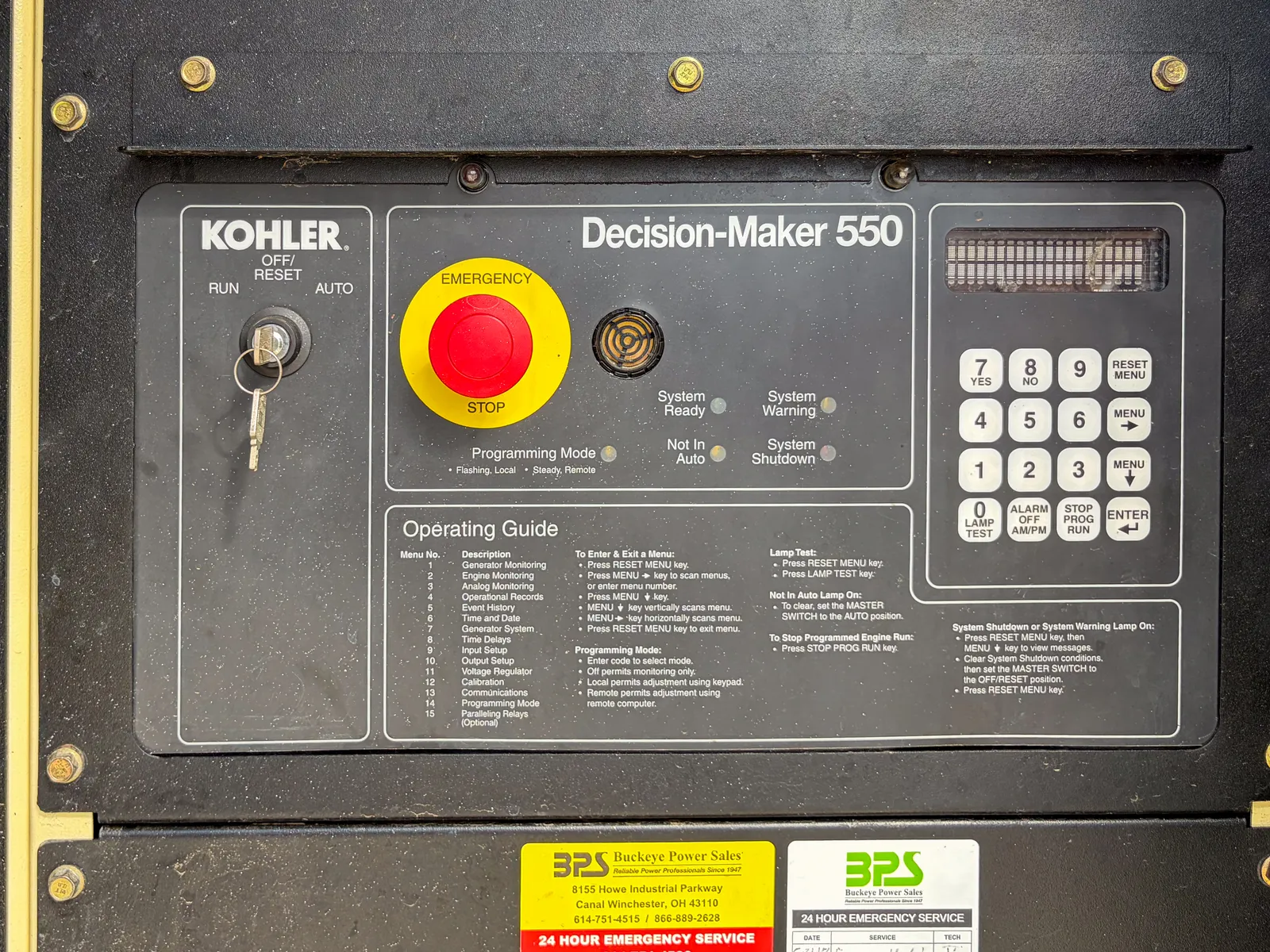 6 750kw kohler industrial generator unit 093719 data tag