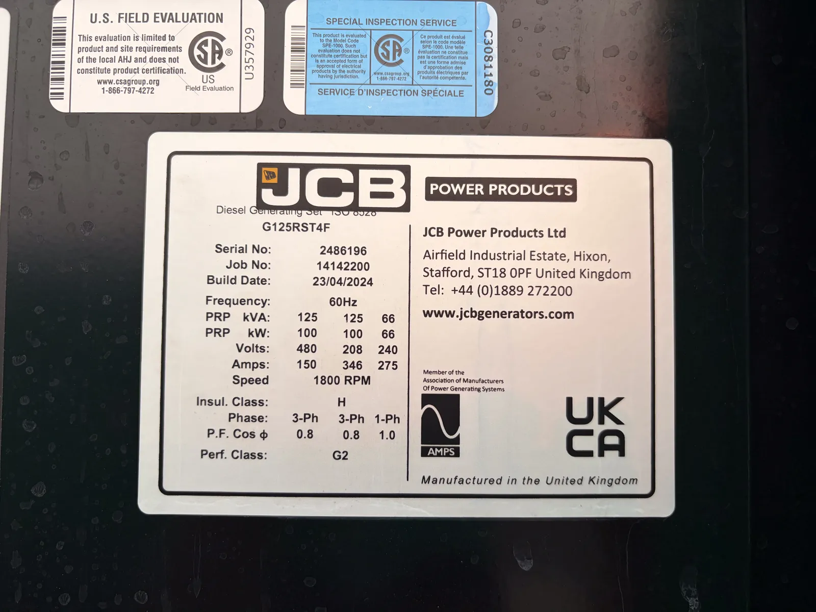 5 100kw jcb industrial generator unit 093590 control panel