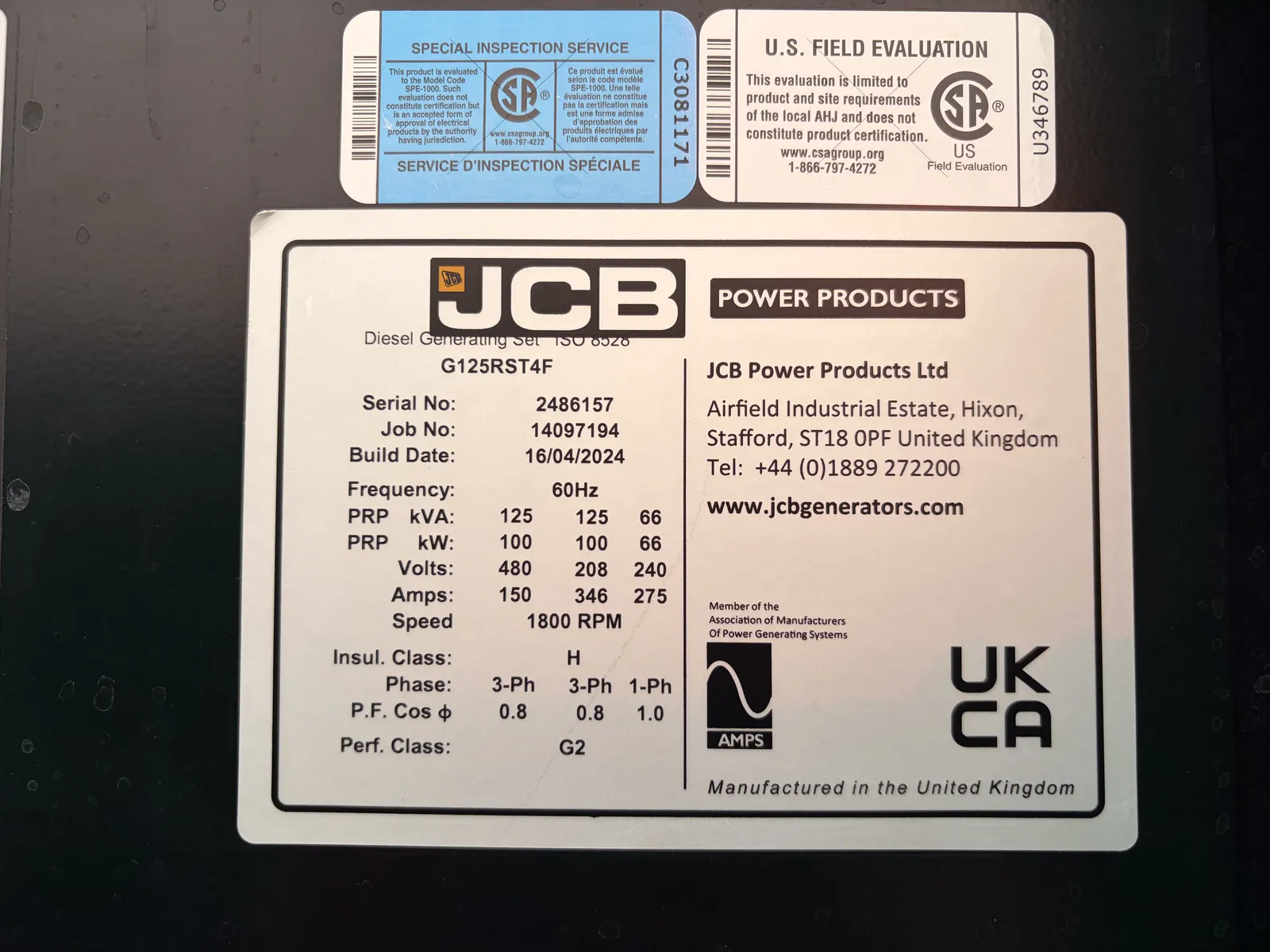 5 100kw jcb industrial generator unit 093592 control panel