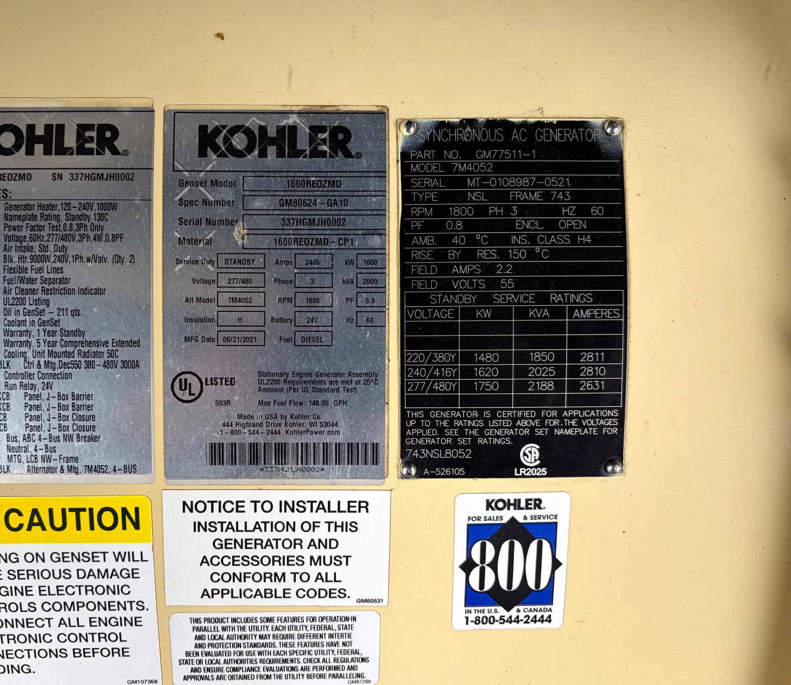 5 1600kw kohler industrial generator unit 093436 control panel