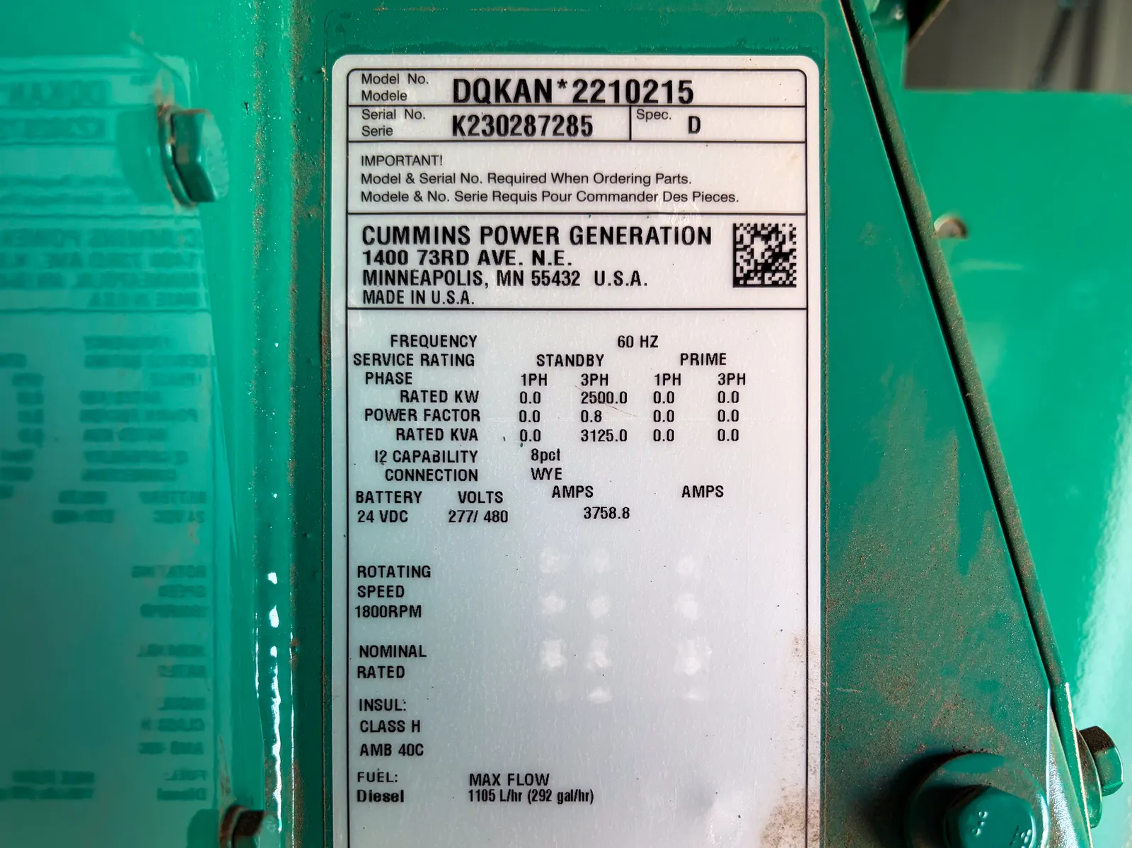 5 2500kw cummins industrial generator unit 093542 control panel