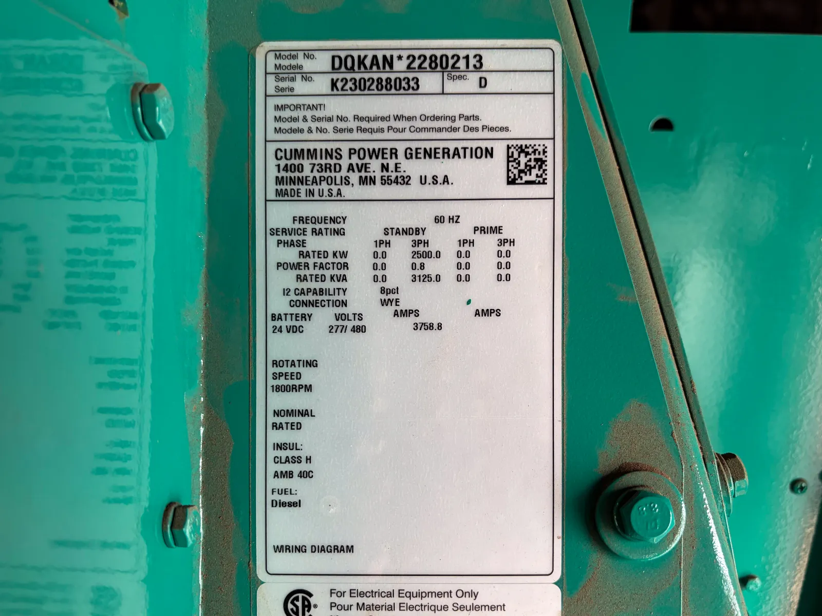 5 2500kw cummins industrial generator unit 093543 control panel