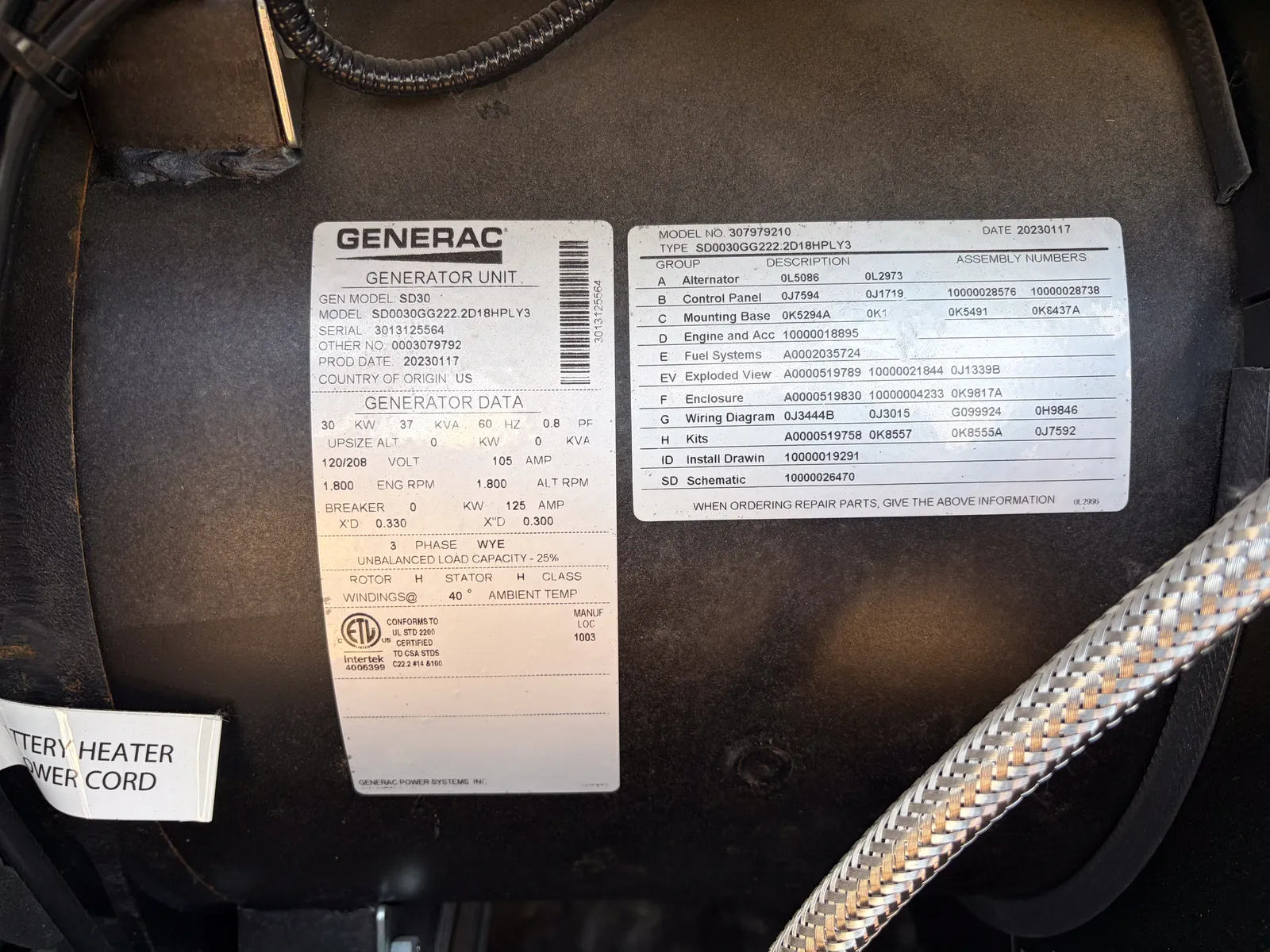 5 30kw generac industrial generator unit 093701 control panel