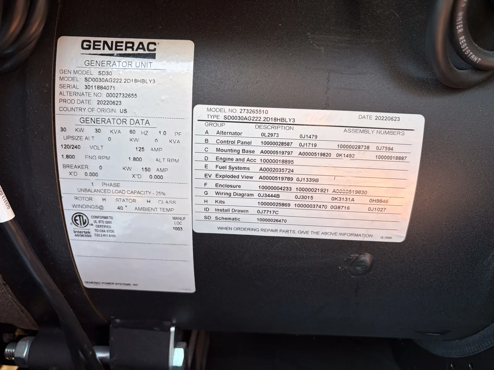 5 30kw generac industrial generator unit 093704 control panel