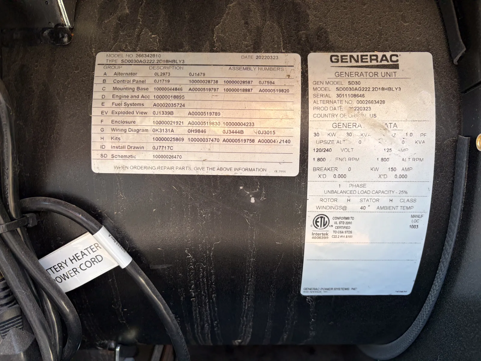 5 30kw generac industrial generator unit 093705 control panel